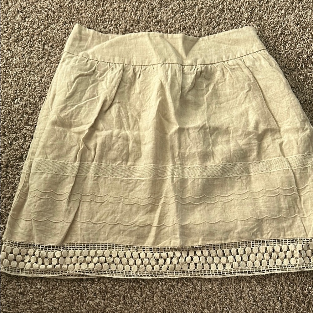 LOFT ivory linen lined skirt, size 6
